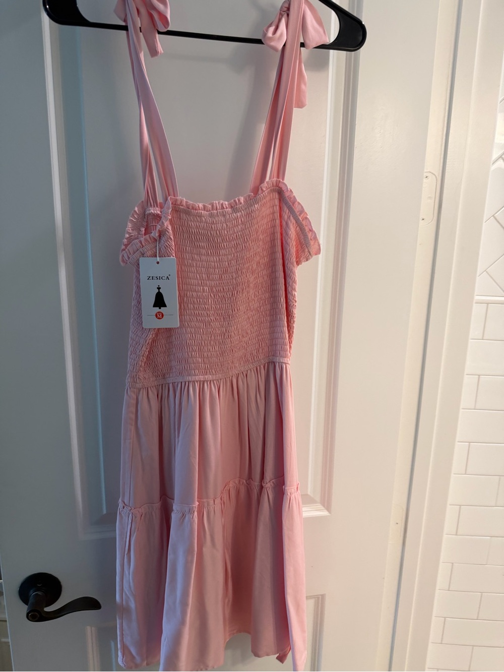 Zesica Pink Smocked Mini Dress with Tie Straps